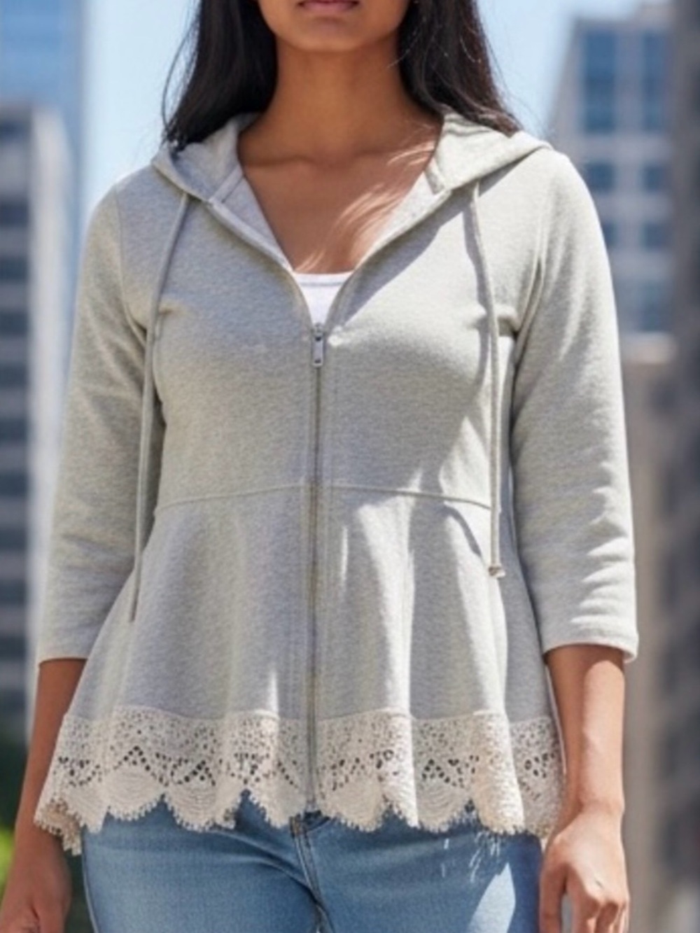 Boston Proper hoodie sweatshirt, Scandigirl, small, soft cotton, crochet